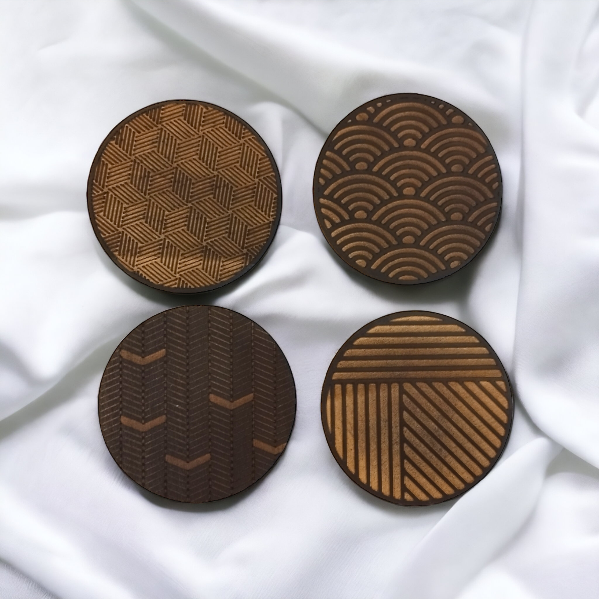 Set of 4 Black Geometric Wooden Coasters Handmade Gift for Housewarming